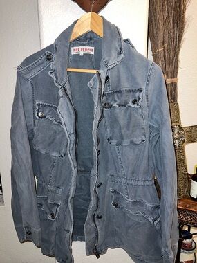 Free People Washed Blue Military Field Jacket